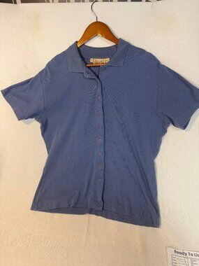 Woolrich Womens XL Blue Button Up Shirt Cotton Short Sleeve Casual Top